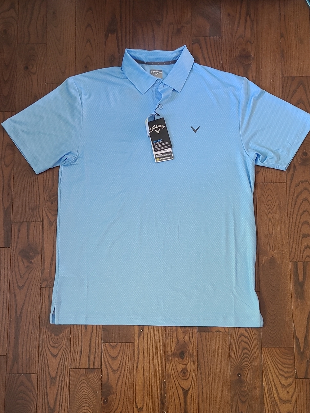New Callaway Men's Sky Blue Opti-Dri Stretch Short Sleeve Golf Polo size M